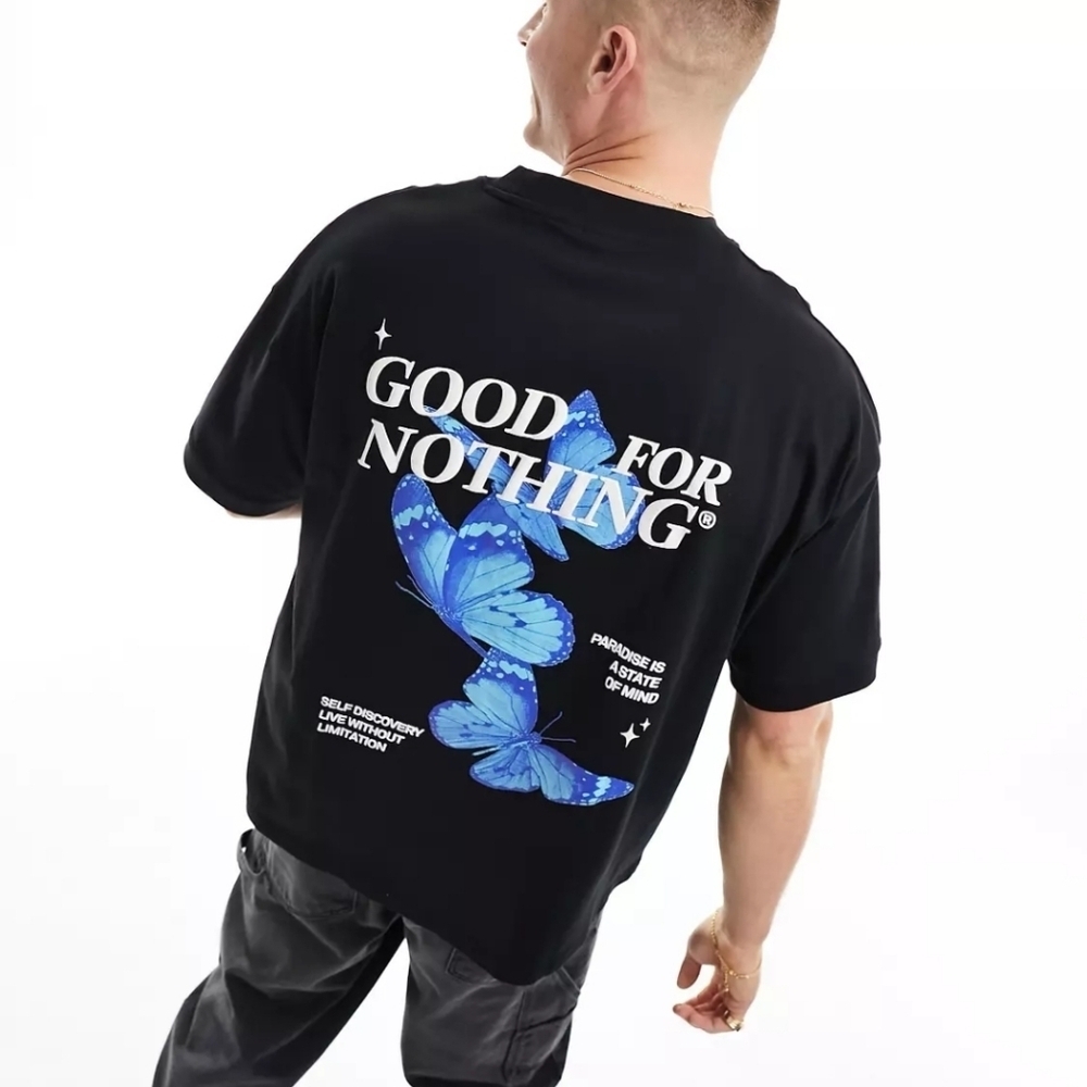 NWT Good For Nothing butterfly graphic back oversized tshirt Size Large